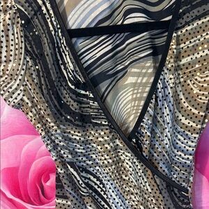 Sugar Tart - Elegant Black, Tan and Gray Women's Wrap Top - M